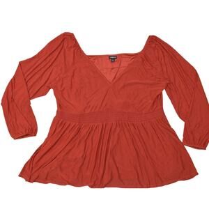 Torrid Women's Red Nylon Blouse Plus Size 4 V Neck Long Sleeve Solid Top
